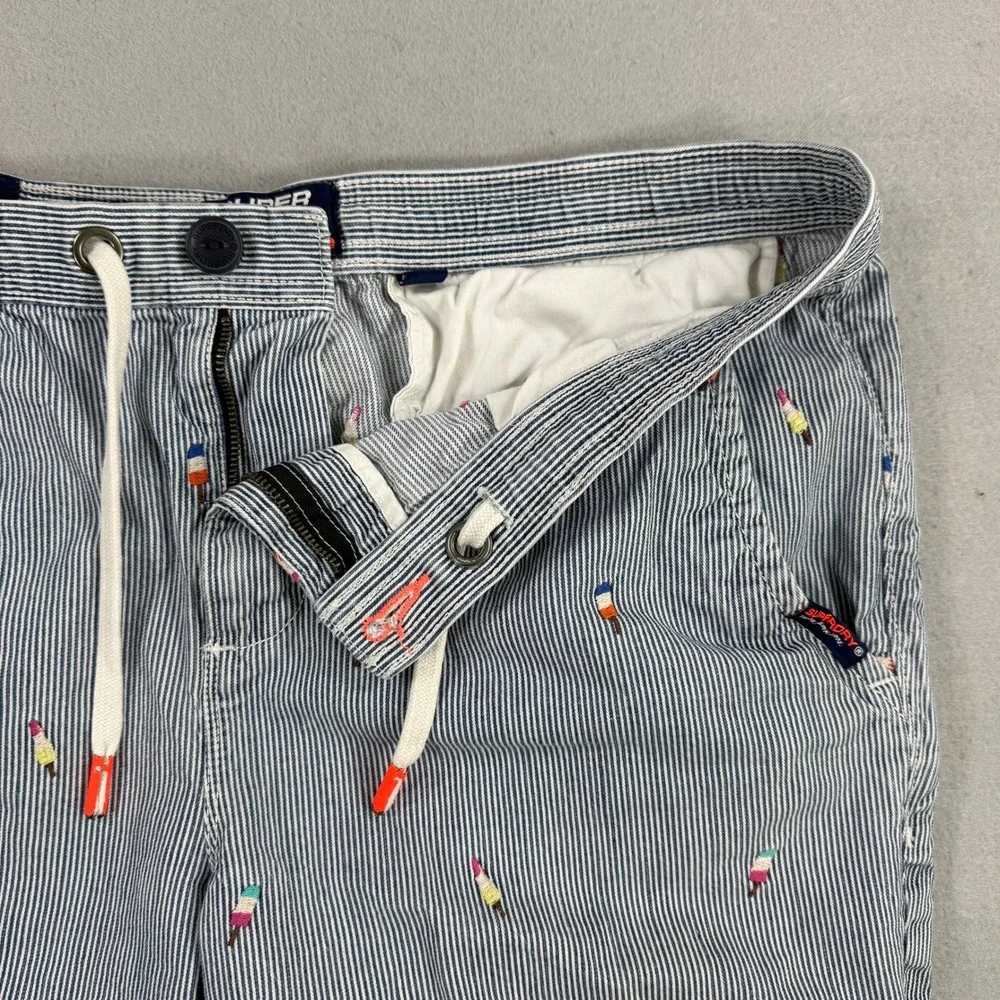 Superdry Chino Short Mens 34 Blue White Sun Scorched Popsicle Regular Fit Casual